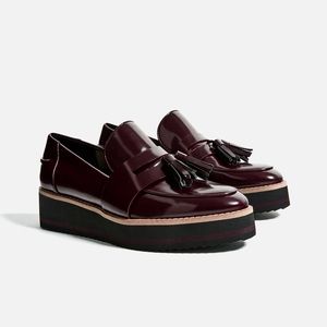 Zara Burgundy Platform Loafers